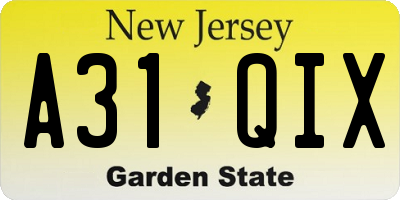 NJ license plate A31QIX