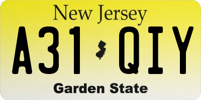 NJ license plate A31QIY