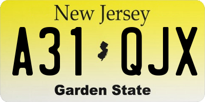 NJ license plate A31QJX