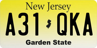 NJ license plate A31QKA