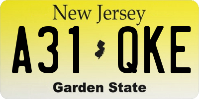 NJ license plate A31QKE