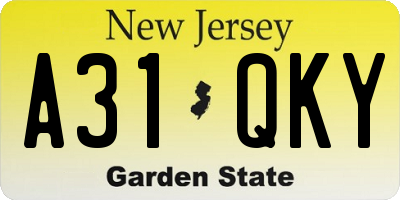 NJ license plate A31QKY