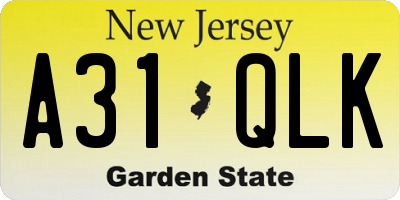 NJ license plate A31QLK