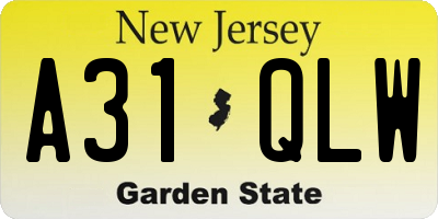 NJ license plate A31QLW