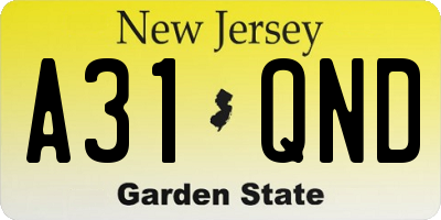 NJ license plate A31QND