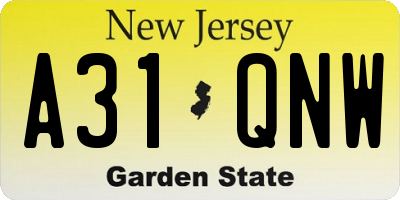 NJ license plate A31QNW