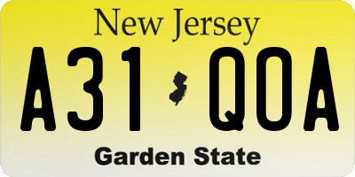 NJ license plate A31QOA
