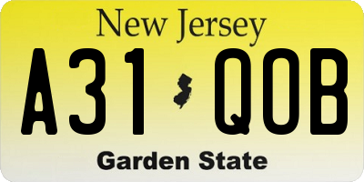 NJ license plate A31QOB