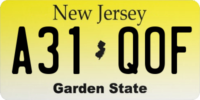 NJ license plate A31QOF