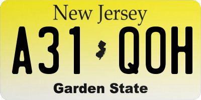 NJ license plate A31QOH