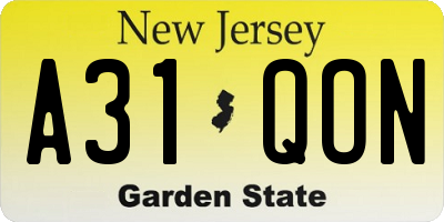 NJ license plate A31QON