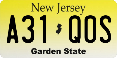 NJ license plate A31QOS