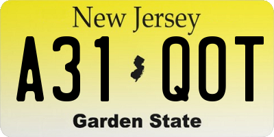NJ license plate A31QOT