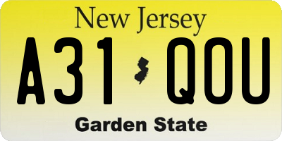 NJ license plate A31QOU