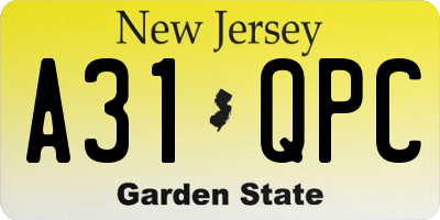 NJ license plate A31QPC