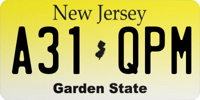 NJ license plate A31QPM