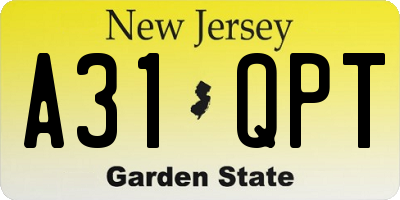 NJ license plate A31QPT