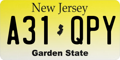 NJ license plate A31QPY