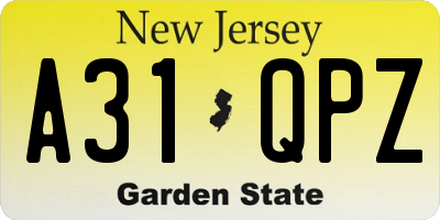 NJ license plate A31QPZ
