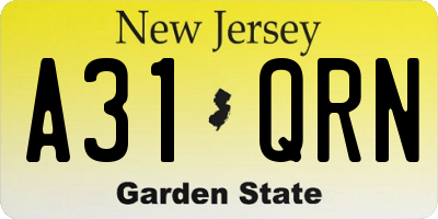 NJ license plate A31QRN