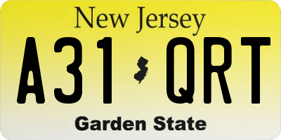 NJ license plate A31QRT