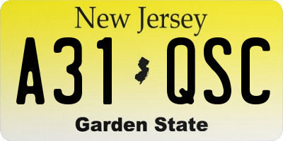 NJ license plate A31QSC