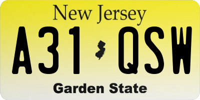 NJ license plate A31QSW