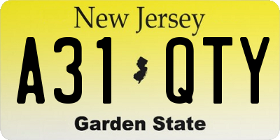 NJ license plate A31QTY