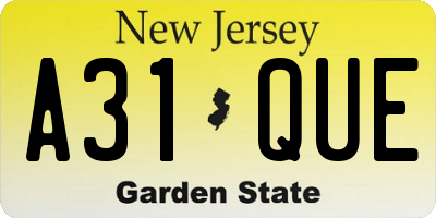 NJ license plate A31QUE