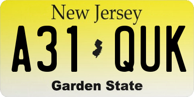 NJ license plate A31QUK