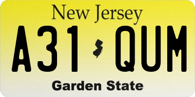 NJ license plate A31QUM