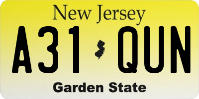 NJ license plate A31QUN