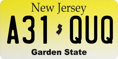 NJ license plate A31QUQ