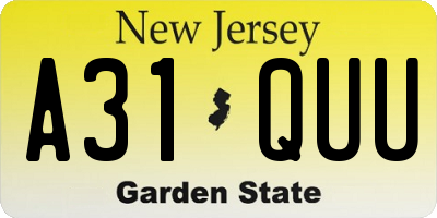 NJ license plate A31QUU