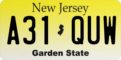 NJ license plate A31QUW