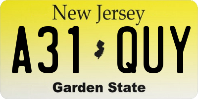 NJ license plate A31QUY
