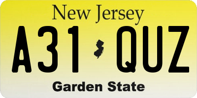 NJ license plate A31QUZ