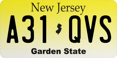 NJ license plate A31QVS