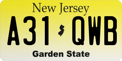 NJ license plate A31QWB