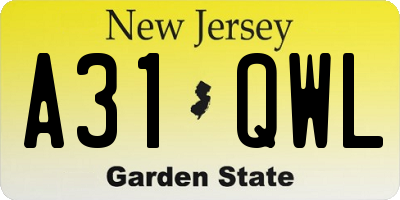 NJ license plate A31QWL