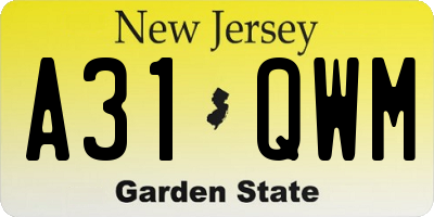 NJ license plate A31QWM