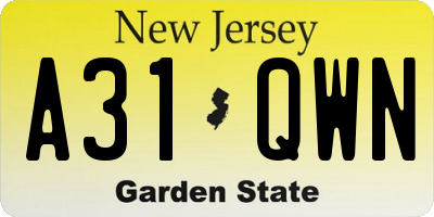 NJ license plate A31QWN