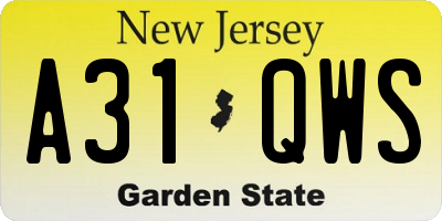 NJ license plate A31QWS
