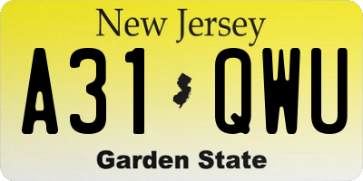 NJ license plate A31QWU