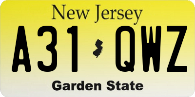 NJ license plate A31QWZ