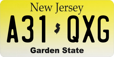 NJ license plate A31QXG