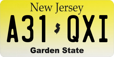 NJ license plate A31QXI