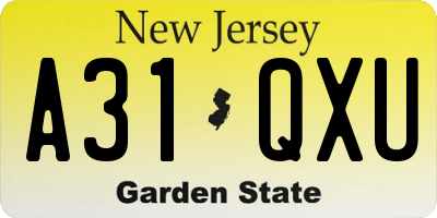 NJ license plate A31QXU