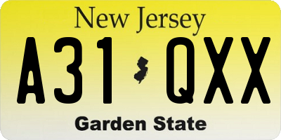 NJ license plate A31QXX