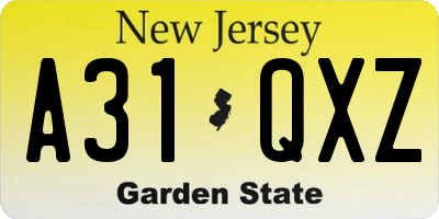 NJ license plate A31QXZ